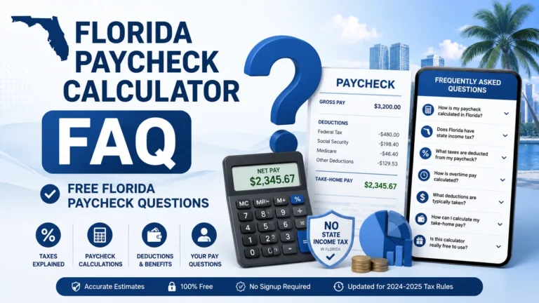 Get answers to common Florida paycheck, tax, Paycheck Calculator, deduction, and take-home pay questions.